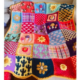 El Örgüsü Kadife Patchwork Tasarım Koltuk Şalı