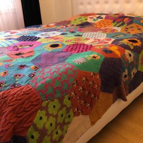 El Örgüsü Yün Kaşmir Patchwork Özel Tasarım Çift Kişilik Yatak Örtüsü