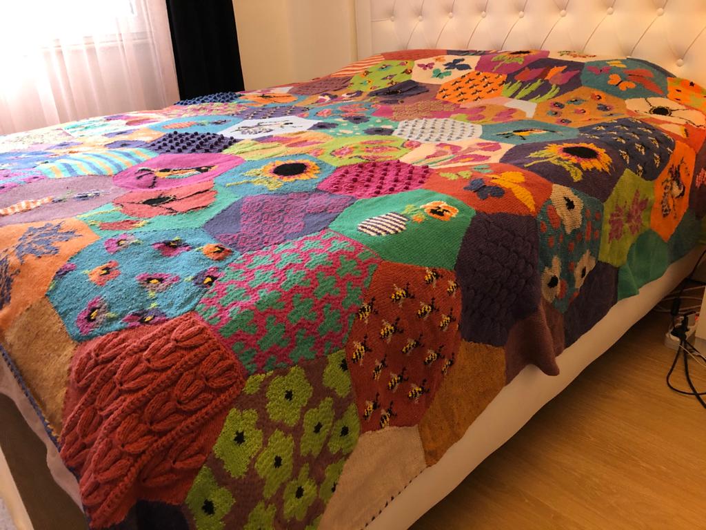 El Örgüsü Yün Kaşmir Patchwork Özel Tasarım Çift Kişilik Yatak Örtüsü