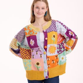 El Örgüsü Koton Patchwork Oversize Renkli Tasarım Hırka