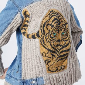 El Örgüsü Kaplanlı Patchwork Yün Tasarım Kot Ceket Mont