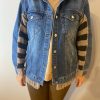 El Örgüsü Baykuşlu Patchwork Yün Tasarım Kot Ceket Mont - Thumbnail Image 3
