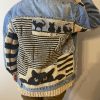El Örgüsü Kedili Patchwork Yün Tasarım Kot Ceket Mont - Thumbnail Image 7