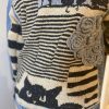 El Örgüsü Kedili Patchwork Yün Tasarım Kot Ceket Mont - Thumbnail Image 4