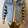 El Örgüsü Kedili Patchwork Yün Tasarım Kot Ceket Mont - Thumbnail Image 3