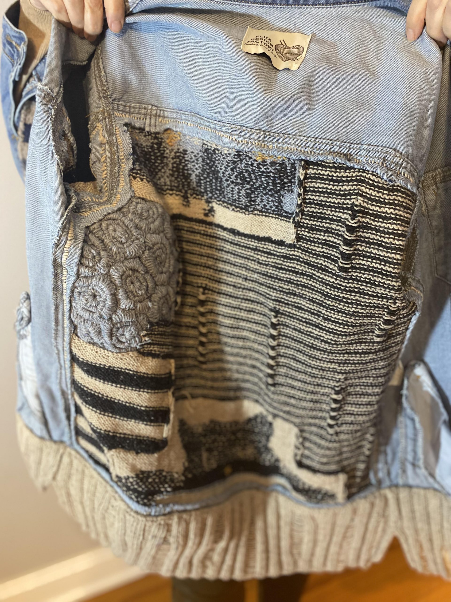 handknit cat jean denim jacket