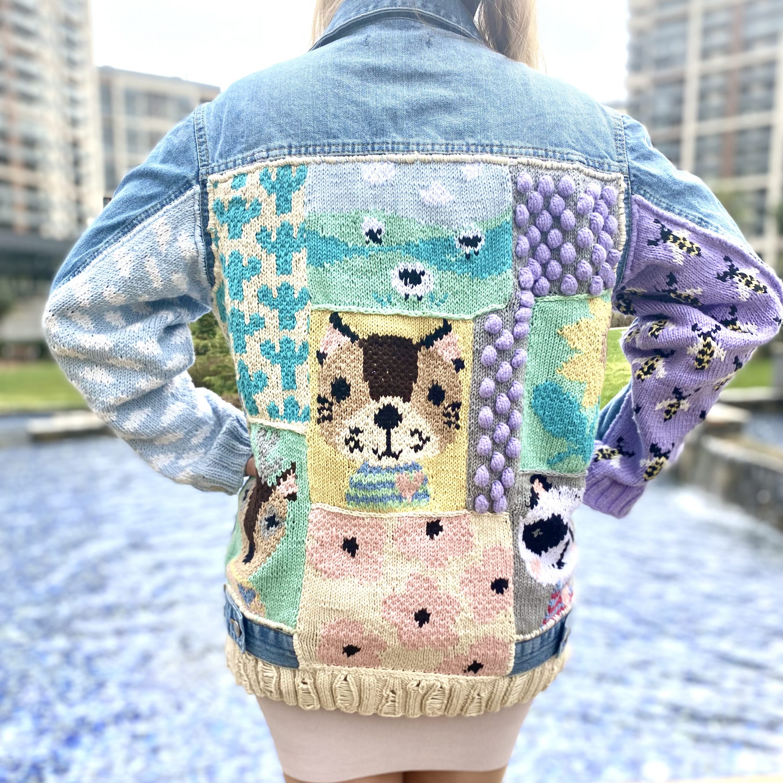 IMG-9157.Handknit patchwork cotton jean denim jacket