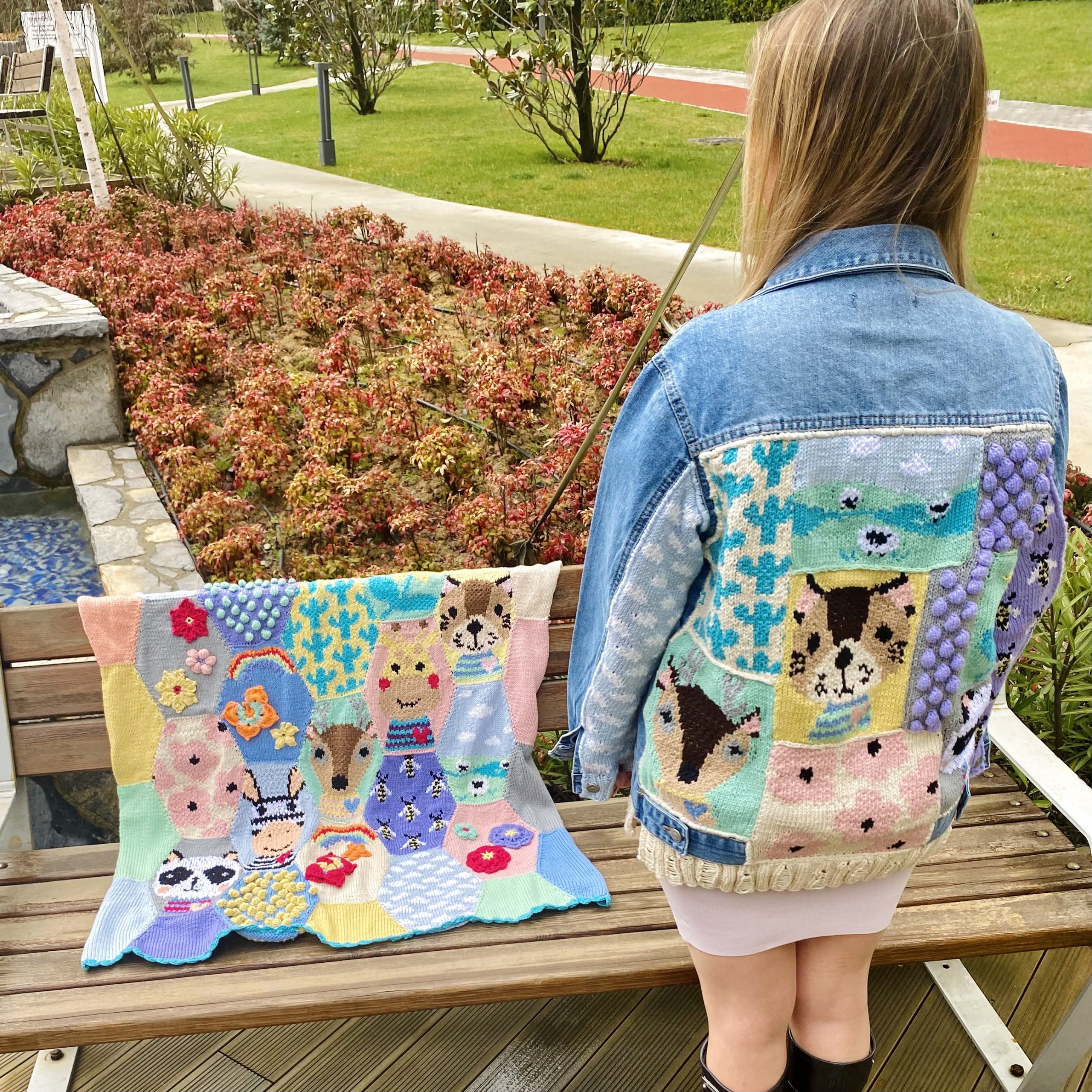 IMG-9164.Handknit patchwork cotton jean denim jacket