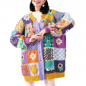 El Örgüsü Uzun Patchwork Hırka
