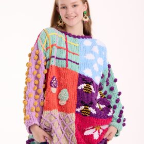 El Örgüsü Kadife Patchwork Kazak