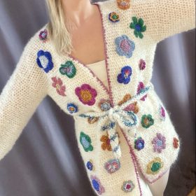Alpaca Çiçekli Krem Hırka