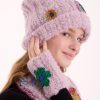 Lila Alpaka Çiçekli Atkı Bere Eldiven Set - Thumbnail Image 6