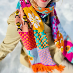 Handknit Colorful Patchwork Scarf
