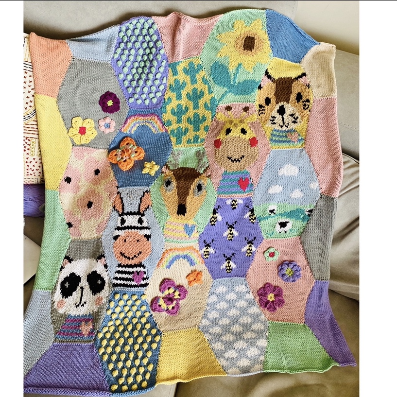 Handknit Floral Cotton Baby Blanket