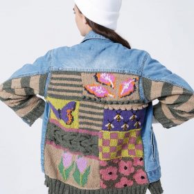 Hand-Knitted Multi-Pattern Patchwork Wool Denim Jacket