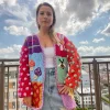 Handknit Velvet Patchwork Cardigan - Thumbnail Image 7