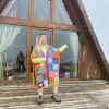 Patchwork Knit Wool Poncho - Thumbnail Image 7