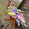 Patchwork Knit Wool Poncho - Thumbnail Image 8