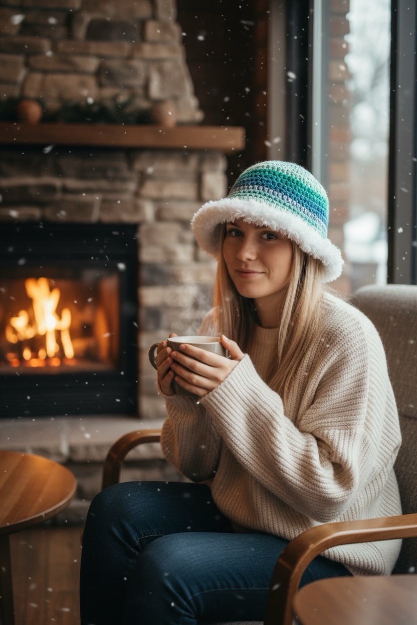 El Örgüsü Yeşil Tonlu Bucket Şapka