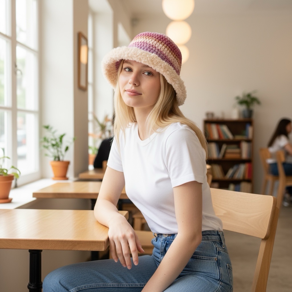 El Örgüsü Pembe Tonlu Bucket Şapka