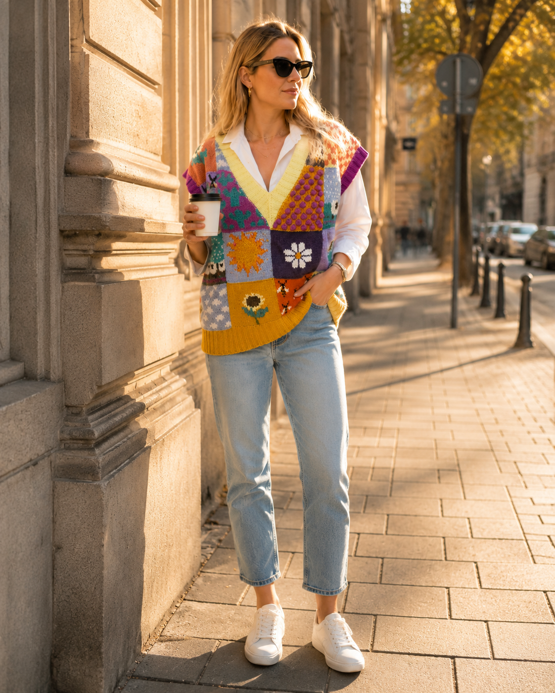 El Örgüsü Patchwork Yün Süveter - Görsel 3
