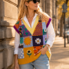 El Örgüsü Patchwork Yün Süveter